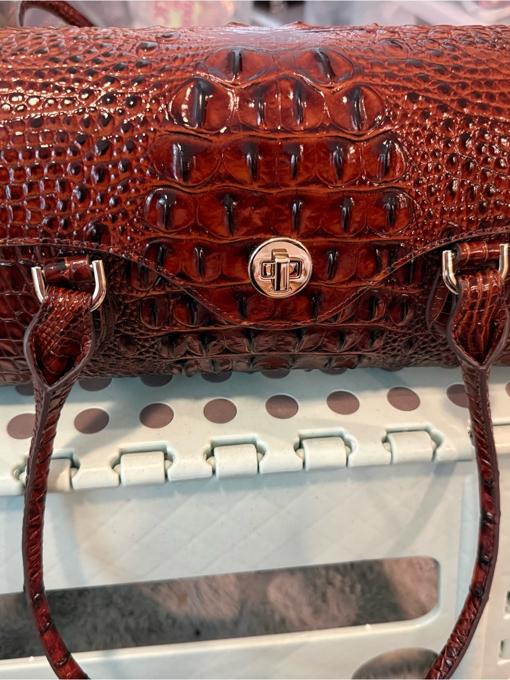 Brahmin Brick Brown Croc-Embossed Leather Shoulder Bag - Picture 5 of 6